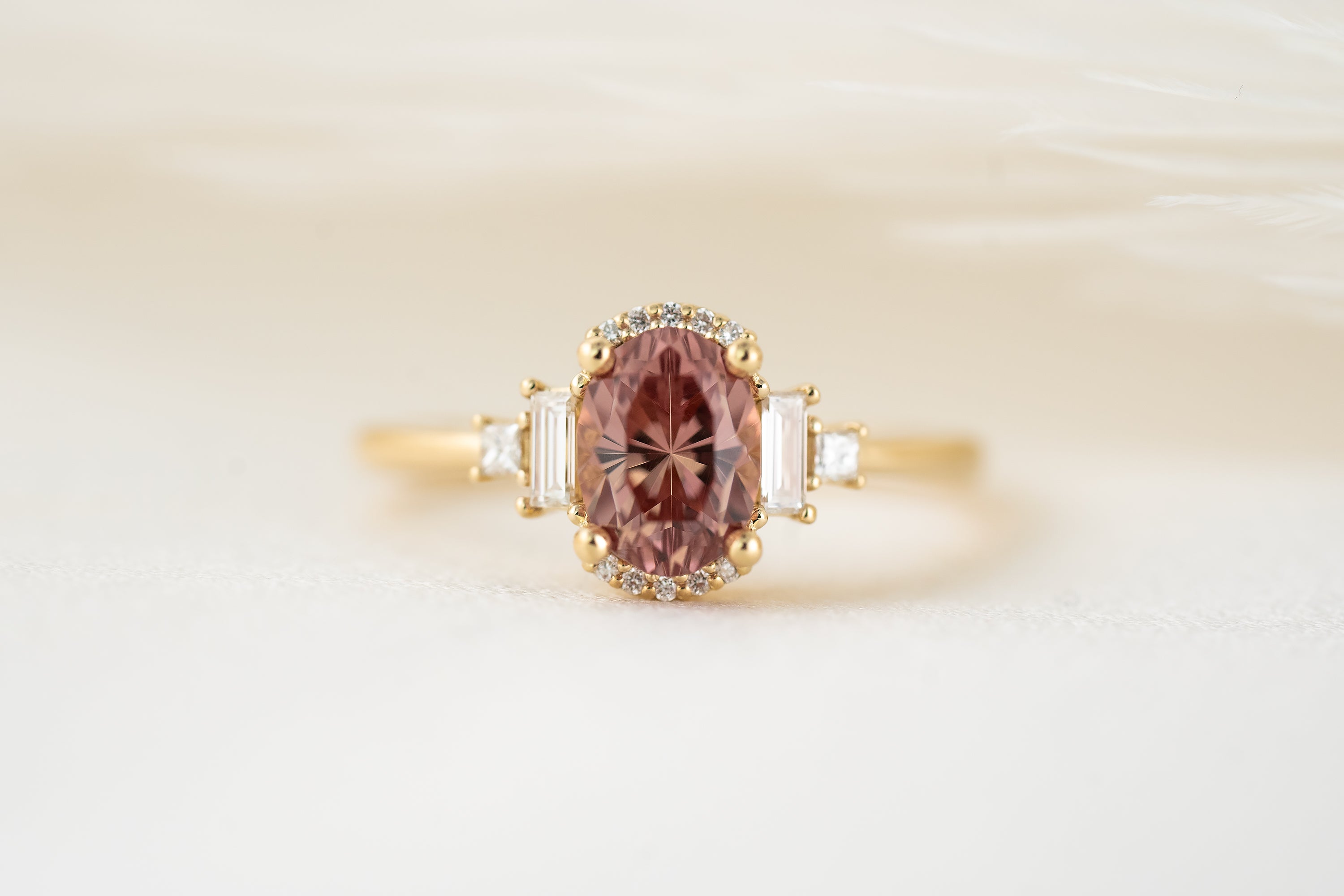 The Sura Ring | 1.89 Oval Regal Radiant™ Peach Malaya Garnet - Lavender Creek Gems