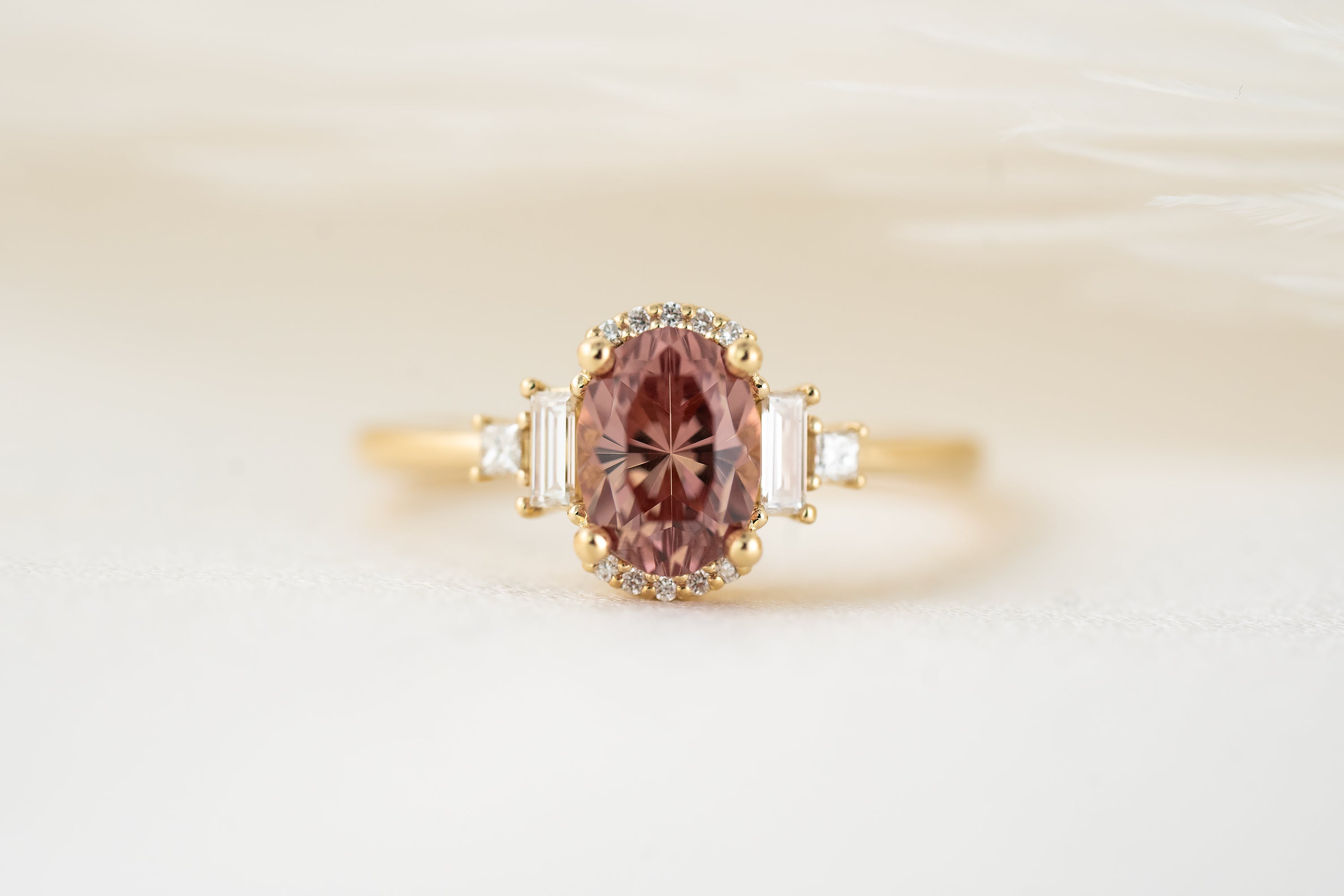 The Sura Ring | 1.89 Oval Regal Radiant™ Peach Malaya Garnet - Lavender Creek Gems 