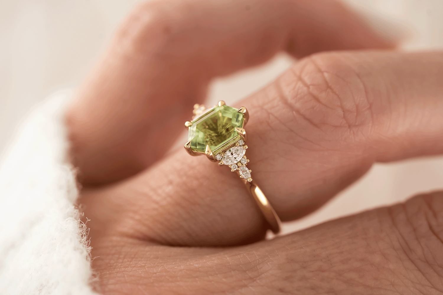 The Maeve Ring | 1.67 CT Elongated Hexagon Mint Green Tourmaline