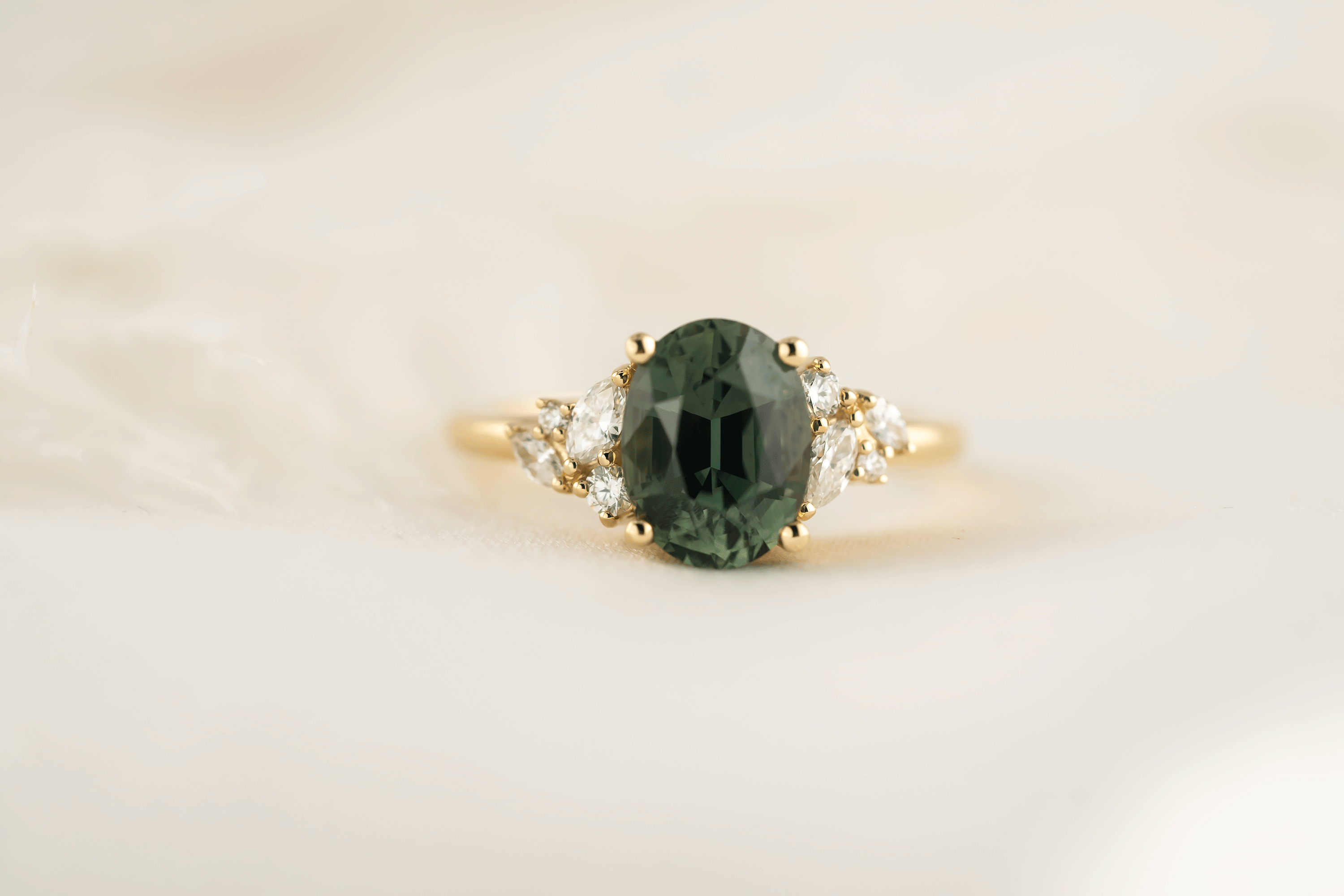 The Laurel Ring | 3.06 CT Oval Teal Green Sapphire - Lavender Creek Gems 