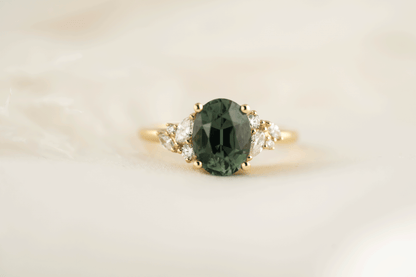 The Laurel Ring | 3.06 CT Oval Teal Green Sapphire