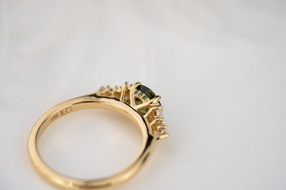 The Maeve Ring | 1.07 CT Round Green Sapphire + Dark Green Diamond Hidden Halo - Lavender Creek Gems 