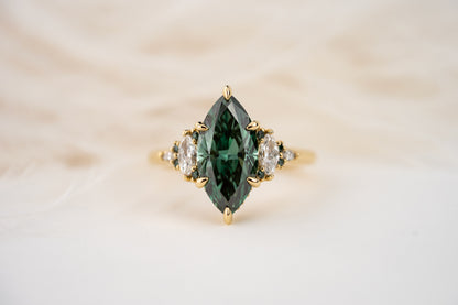 The Low Maeve Ring | 2.65 CT Marquise Green Diamond + Diamond Hidden Halo - Lavender Creek Gems 