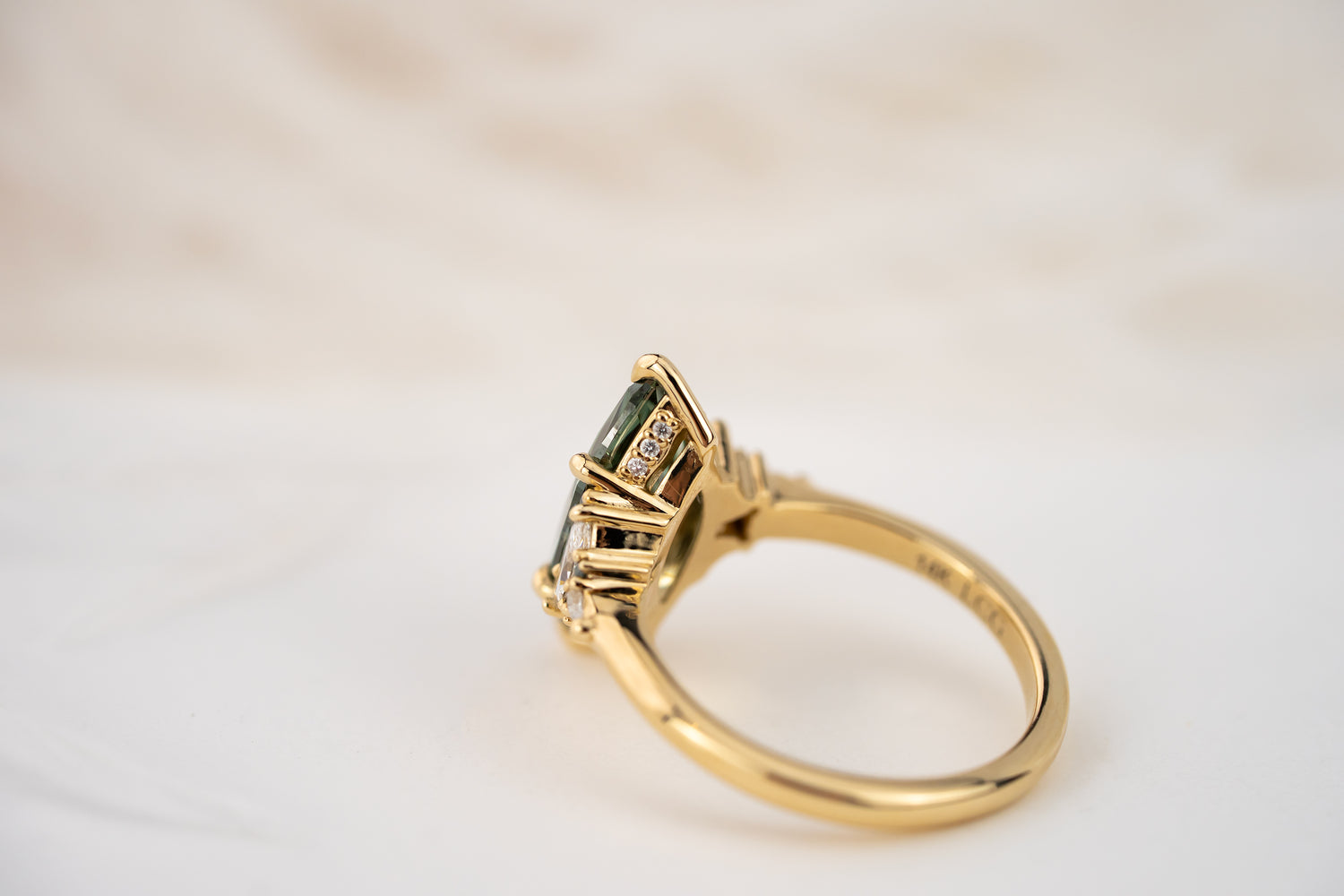 The Low Maeve Ring | 2.65 CT Marquise Green Diamond + Diamond Hidden Halo - Lavender Creek Gems 