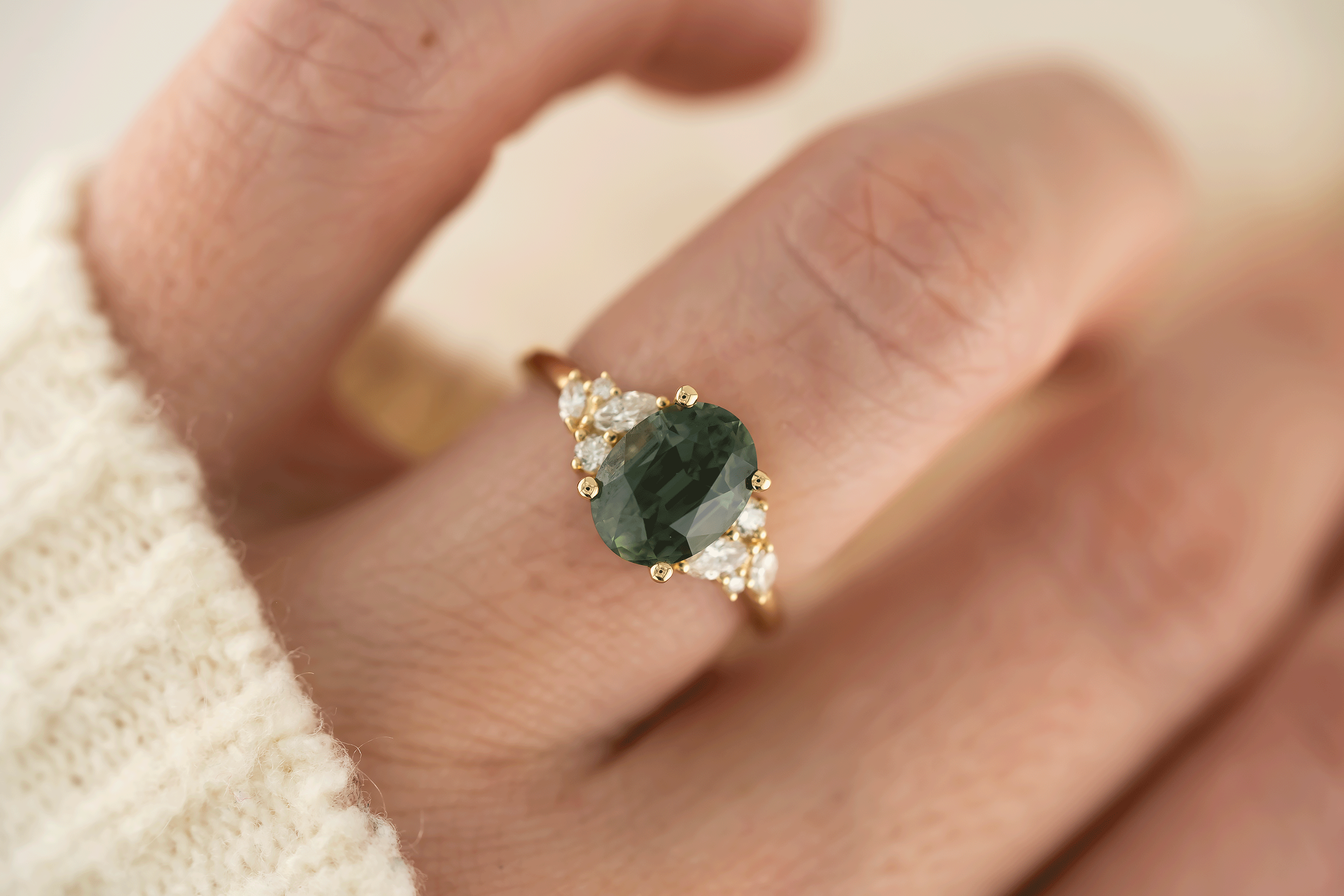 The Laurel Ring | 3.06 CT Oval Teal Green Sapphire - Lavender Creek Gems 