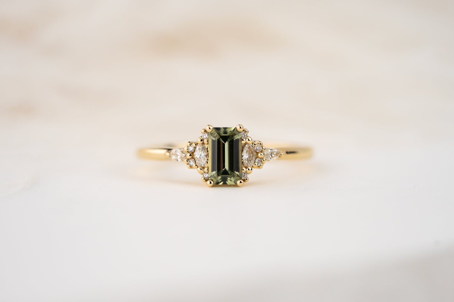 The Mini Maeve Ring | 0.54 CT Emerald Cut Light Green Sapphire - Lavender Creek Gems 