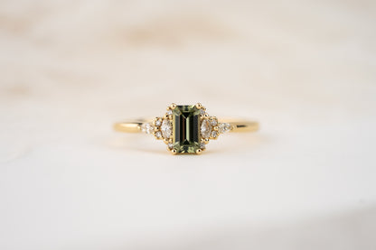 The Mini Maeve Ring | 0.54 CT Emerald Cut Light Green Sapphire - Lavender Creek Gems 