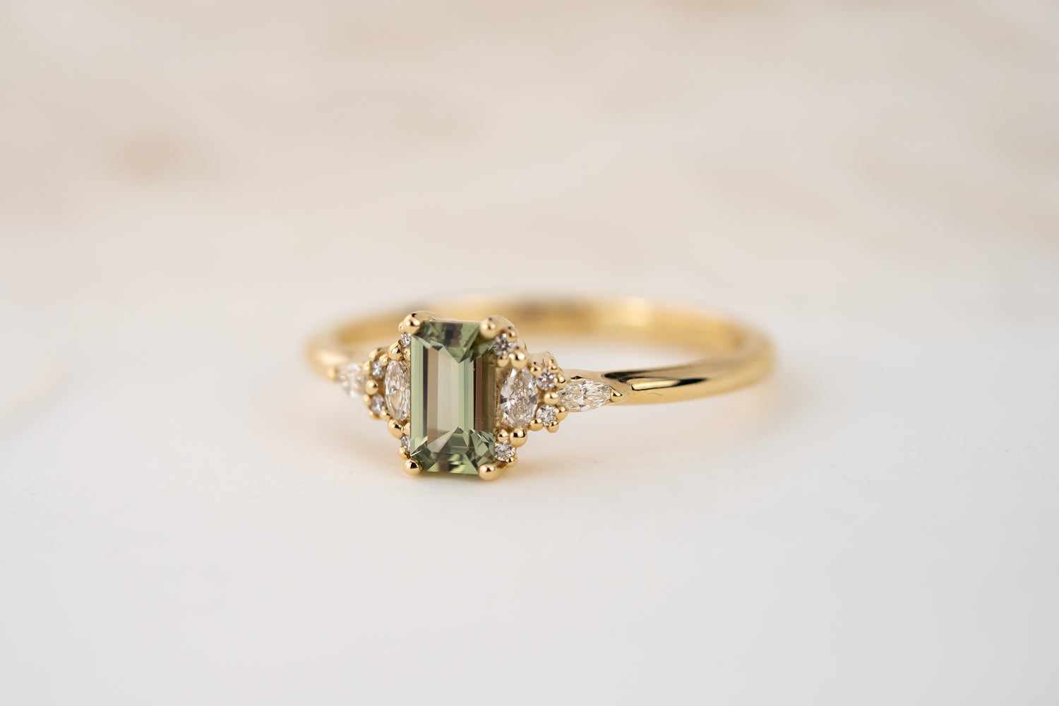 The Mini Maeve Ring | 0.54 CT Emerald Cut Light Green Sapphire - Lavender Creek Gems 