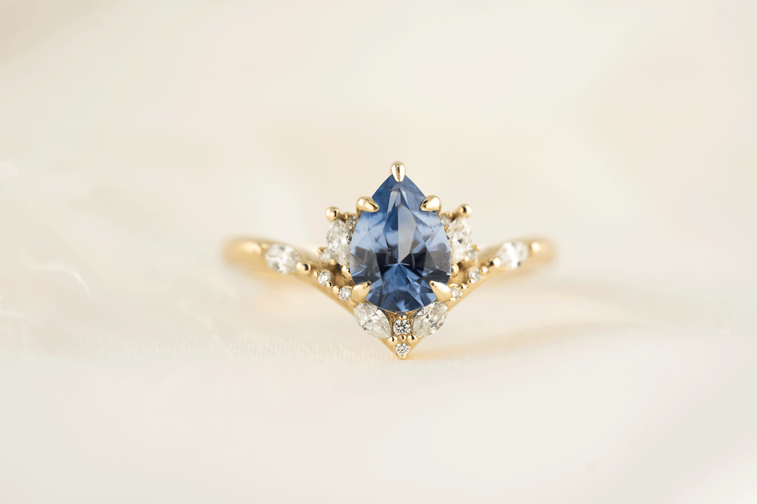 The Aurora Ring | 1.29 CT Pear Blue Sapphire