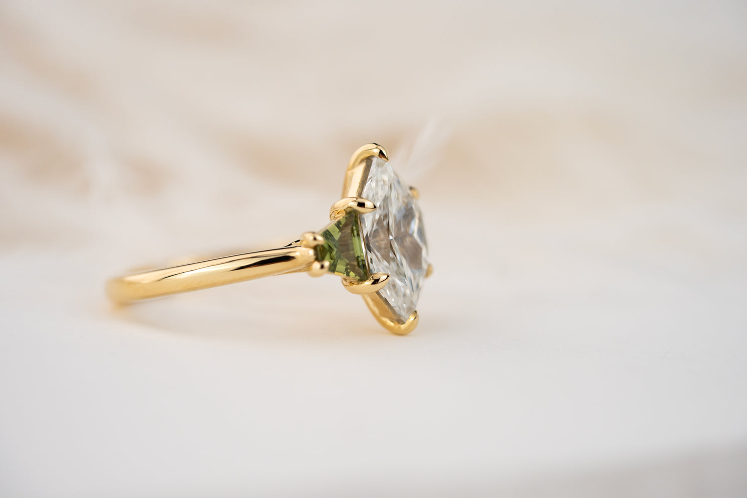 The Tria Ring | 2.4 CT Dutch Marquise Diamond + Green Sapphire - Lavender Creek Gems 