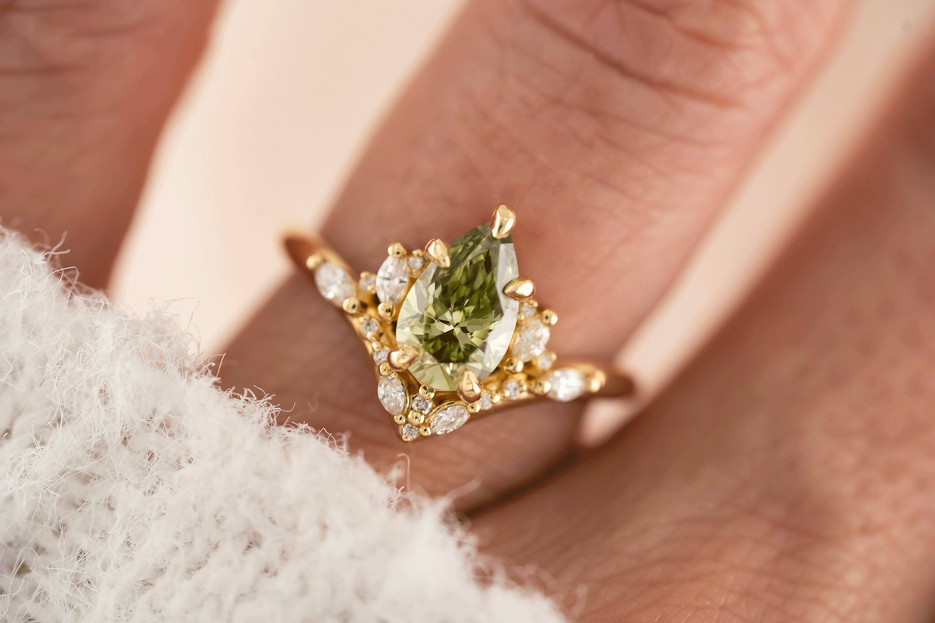 The Aurora Ring | 1.28 CT Pear Green Diamond - Lavender Creek Gems 