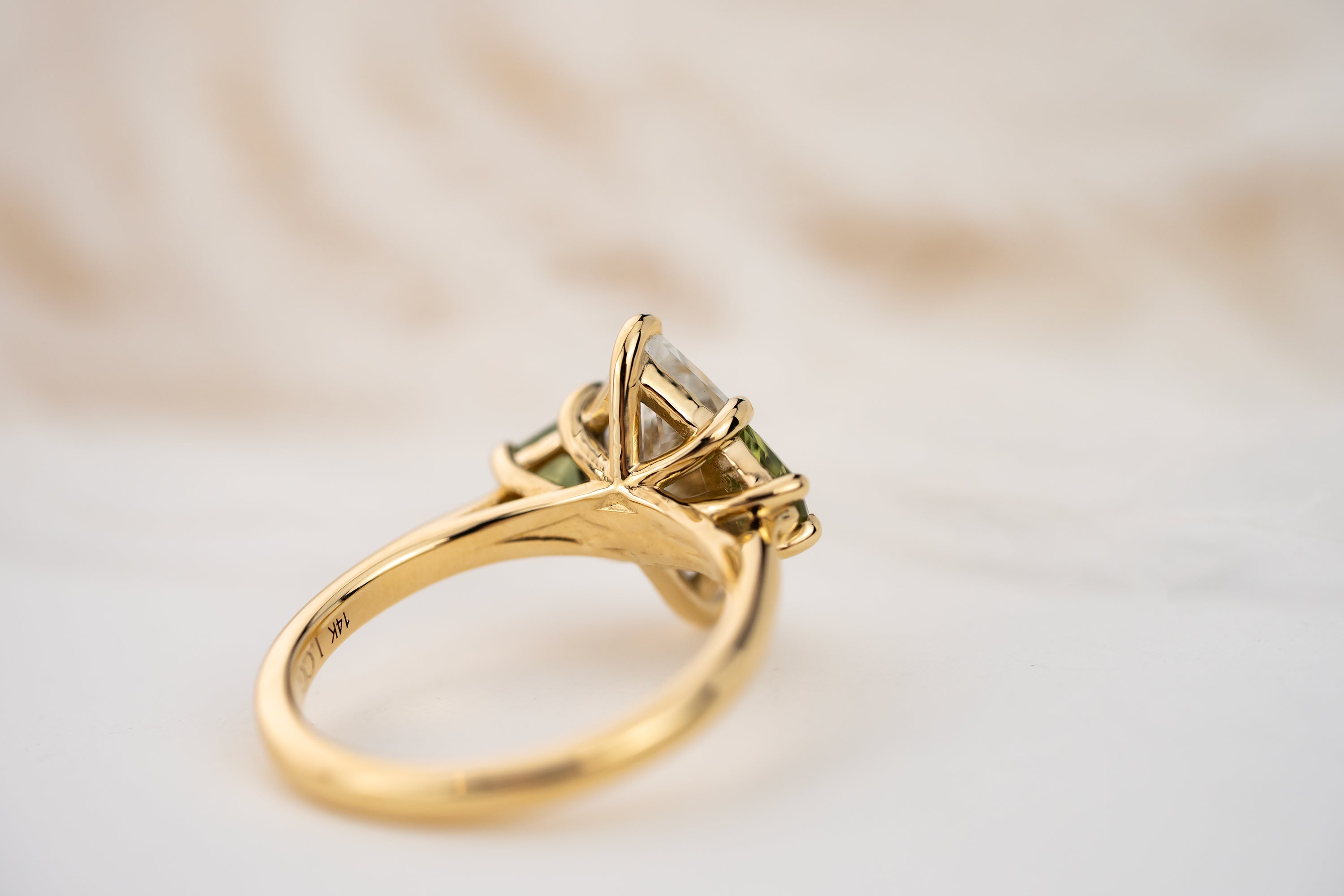 The Tria Ring | 2.4 CT Dutch Marquise Diamond + Green Sapphire - Lavender Creek Gems 