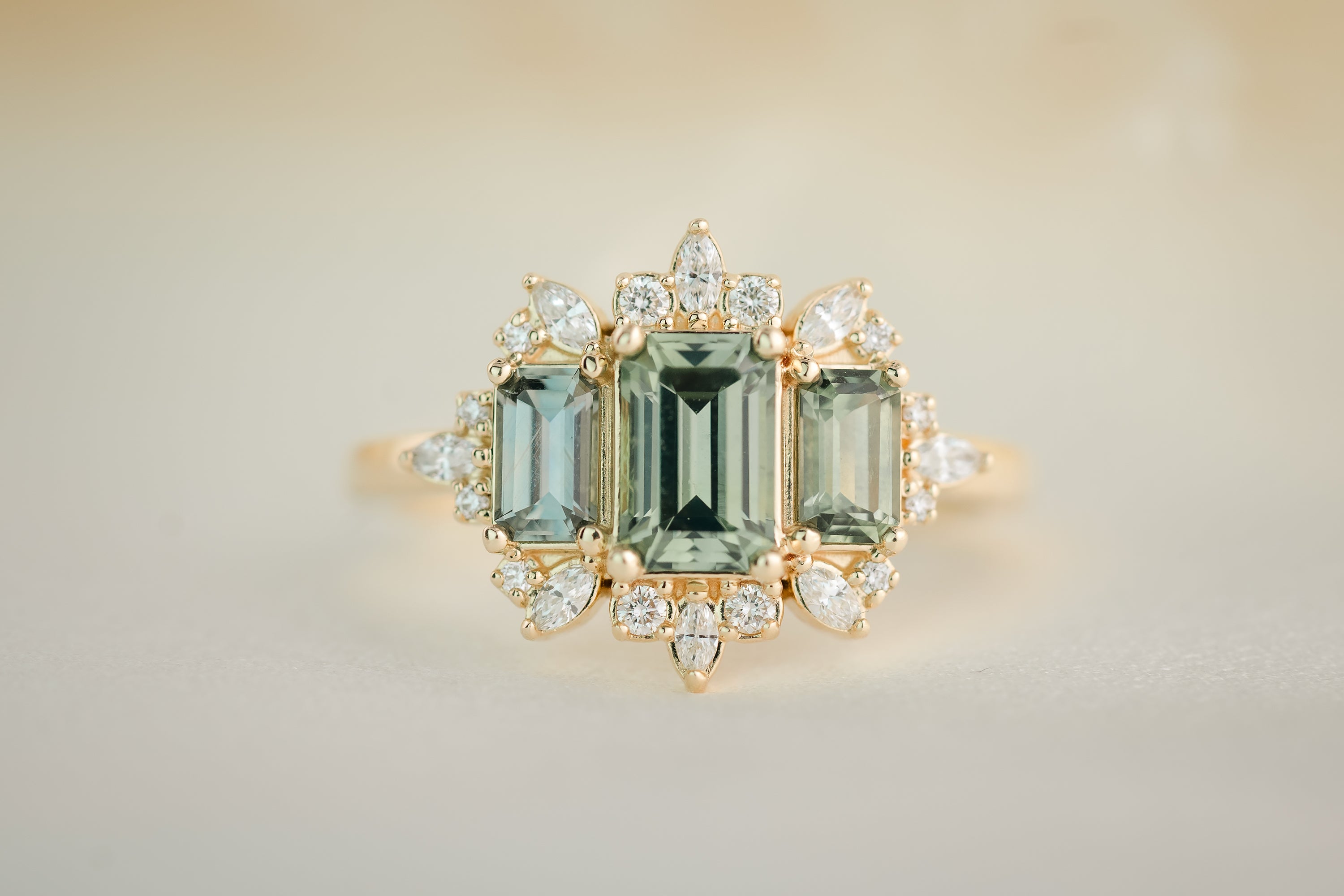 The Marial Green Sapphire Ring - Lavender Creek Gems 