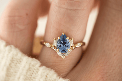 The Aurora Ring | 1.29 CT Pear Blue Sapphire