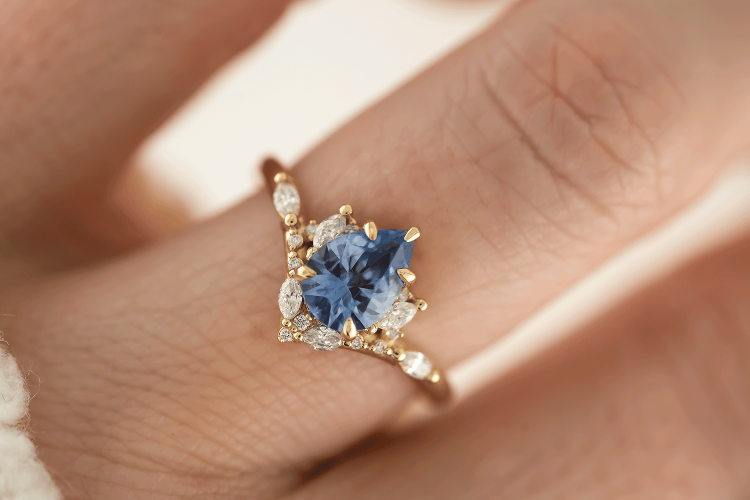 The Aurora Ring | 1.29 CT Pear Blue Sapphire