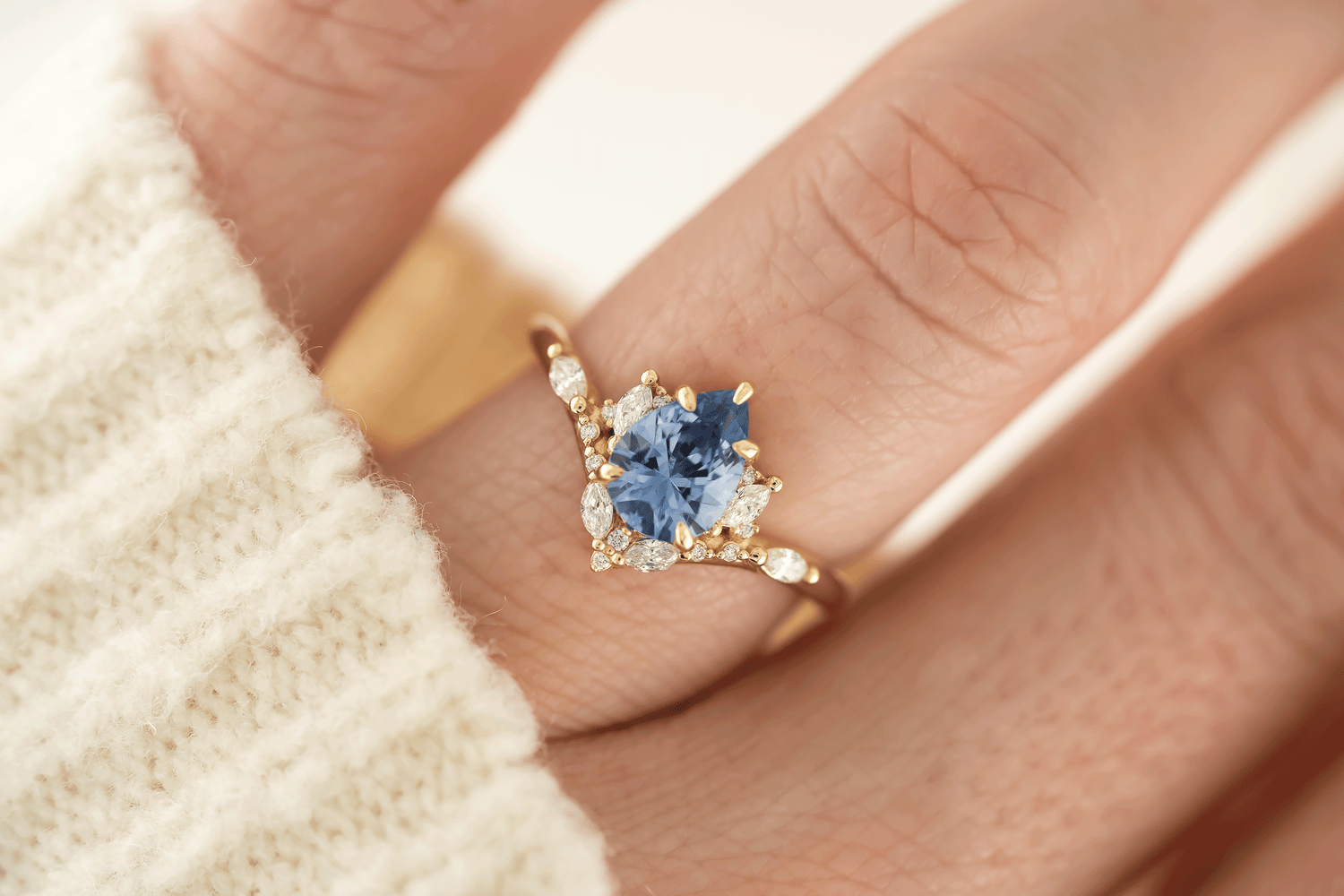 The Aurora Ring | 1.29 CT Pear Blue Sapphire