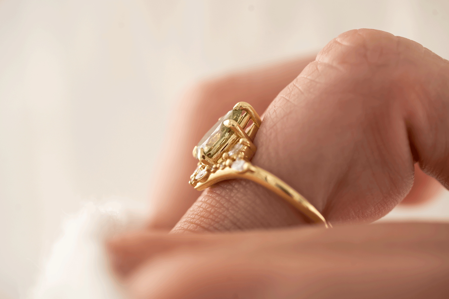 The Aurora Ring | 1.28 CT Pear Green Diamond - Lavender Creek Gems 