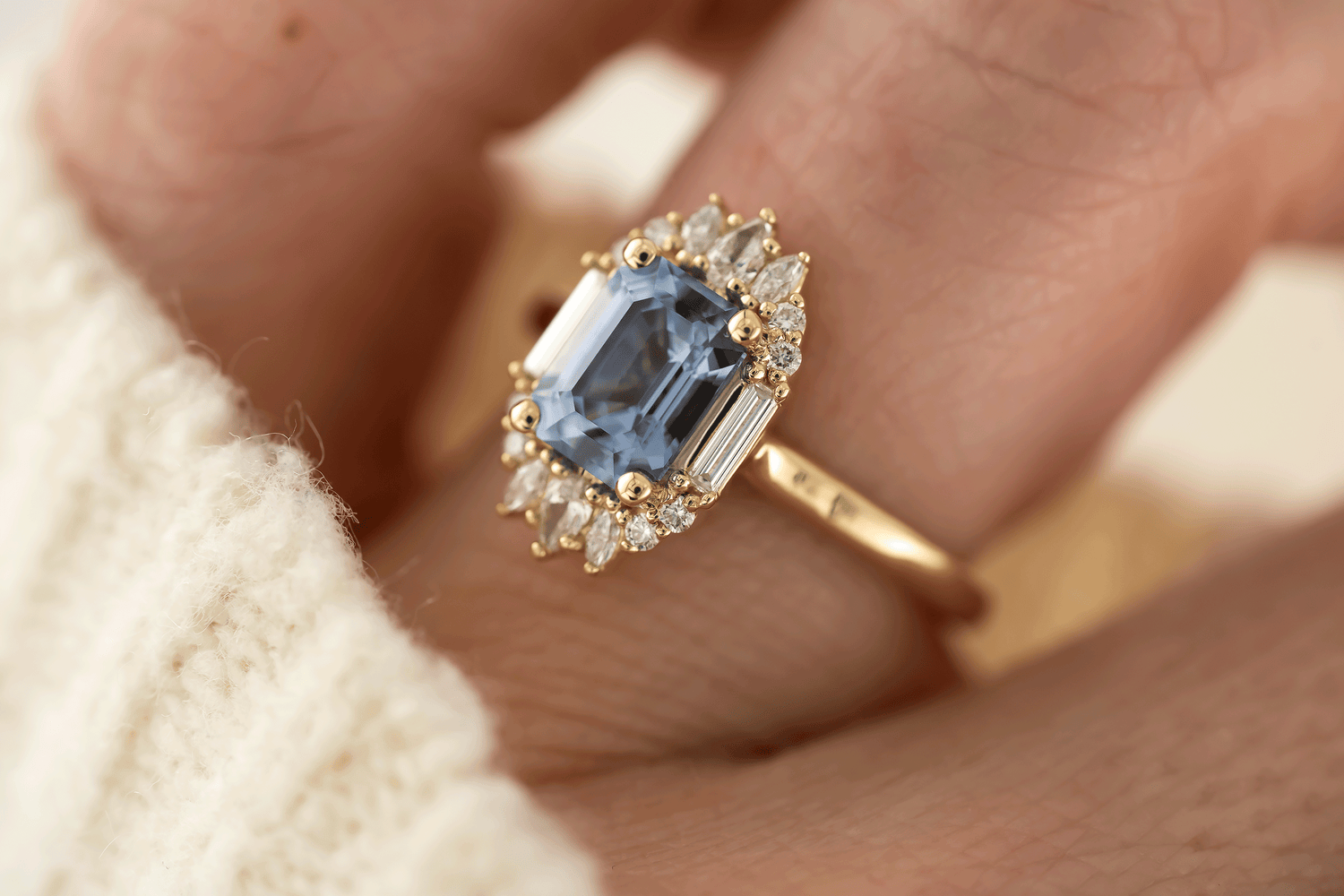 The Georgia Ring | 1.89 CT Emerald Cut Blue Sapphire