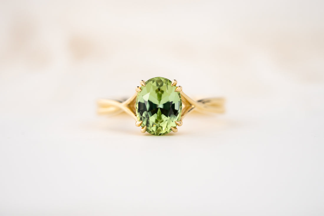 The Fates Ring | 1.93 CT Oval Apple Green Tourmaline - Lavender Creek Gems 