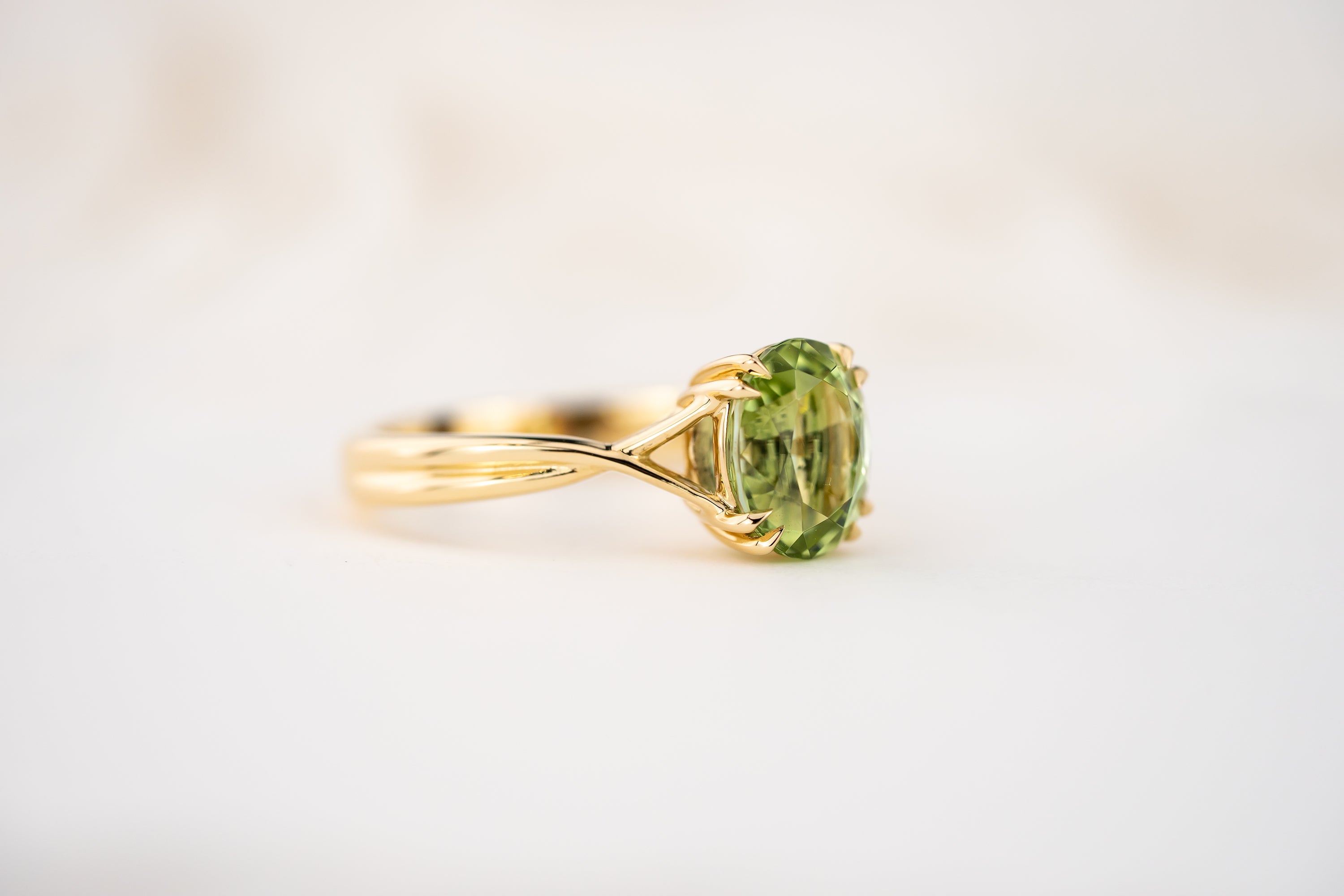 The Fates Ring | 1.93 CT Oval Apple Green Tourmaline - Lavender Creek Gems 