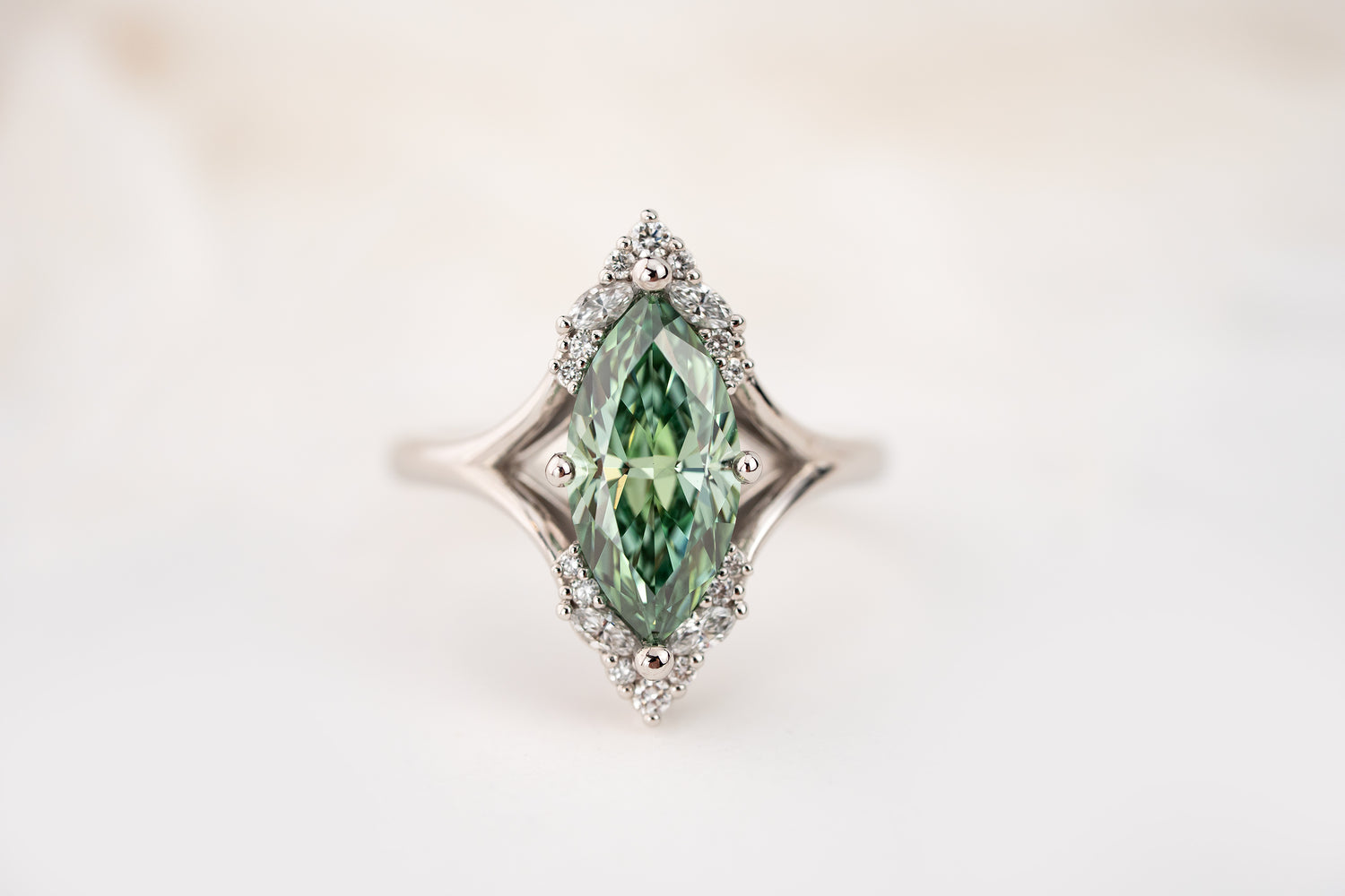 The Everlight Ring | 2.3 CT Marquise Green Diamond - Lavender Creek Gems 