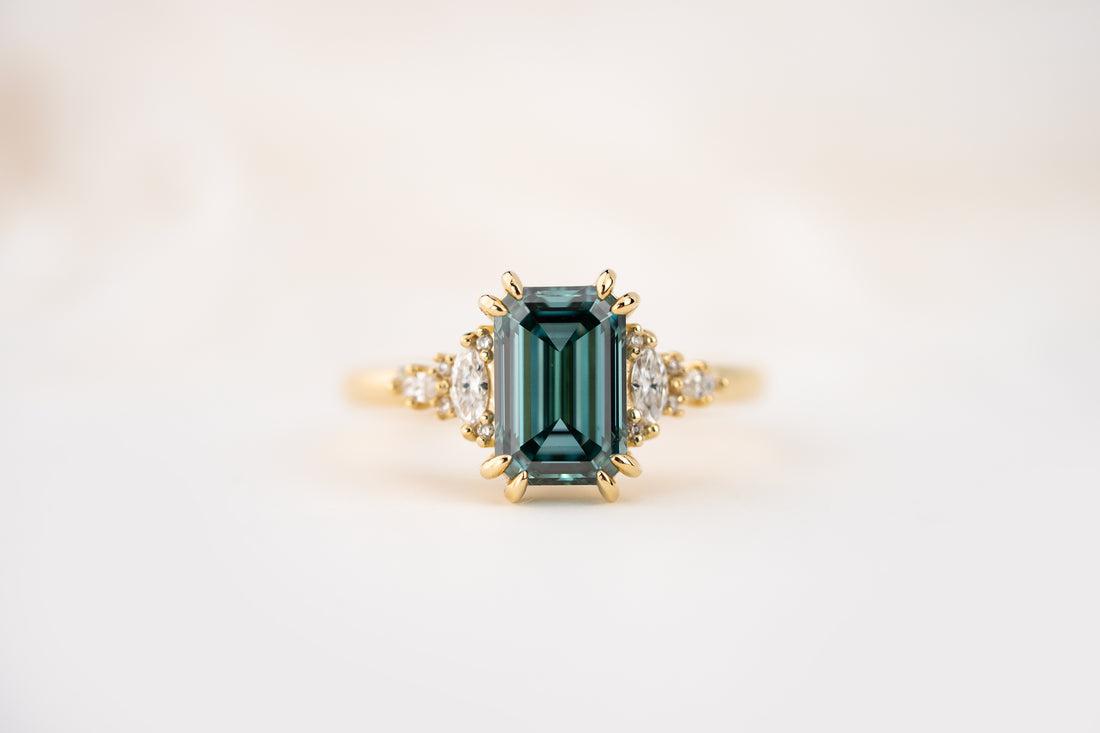 The Maeve Ring | 2.13 CT Emerald Cut Teal Diamond - Lavender Creek Gems 