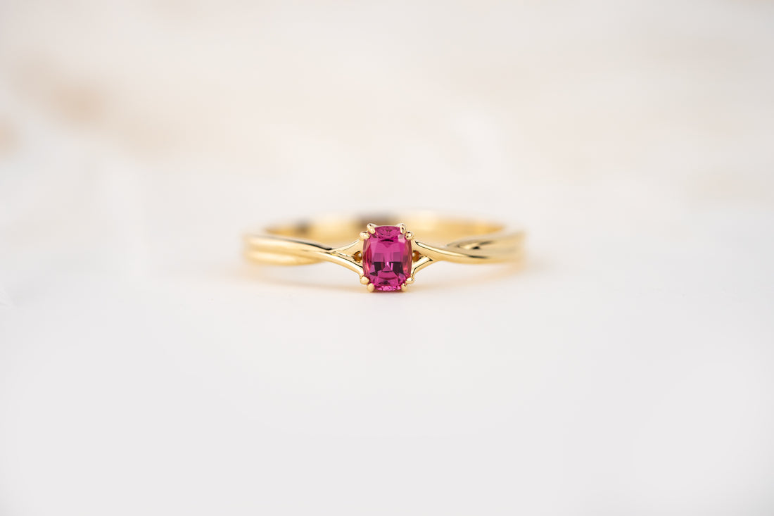 The Fates Ring | 0.28 CT Elongated Cushion Hot Pink Spinel - Lavender Creek Gems 