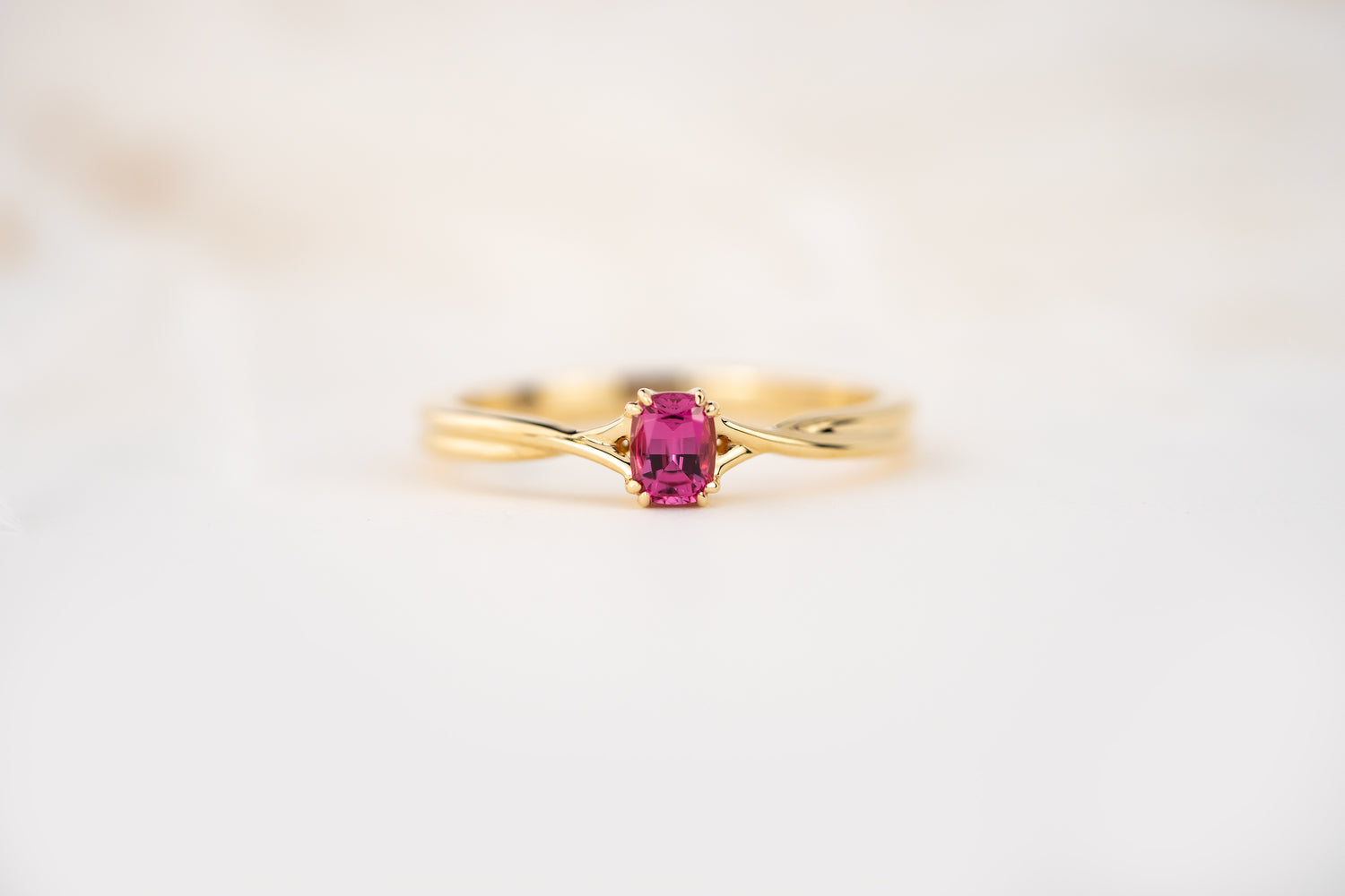 The Fates Ring | 0.28 CT Elongated Cushion Hot Pink Spinel - Lavender Creek Gems 