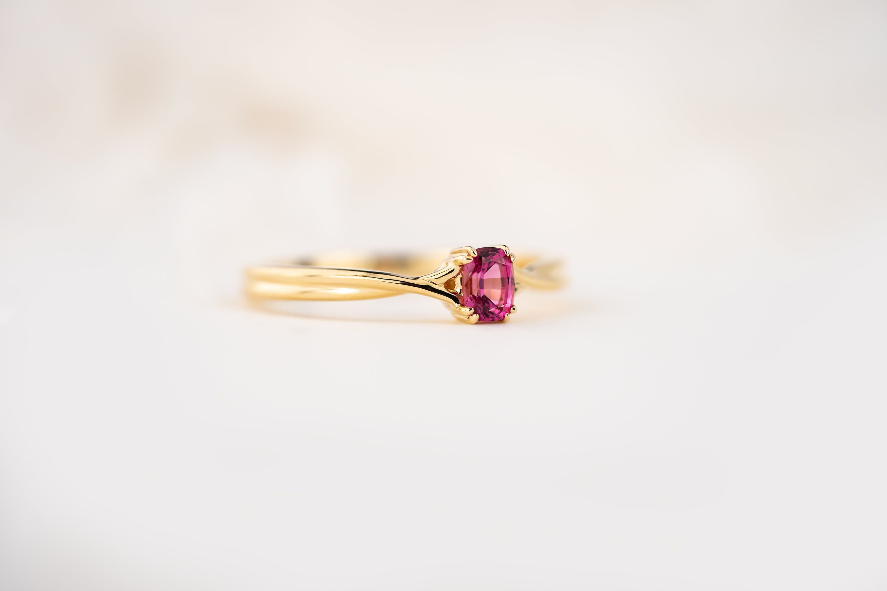 The Fates Ring | 0.28 CT Elongated Cushion Hot Pink Spinel - Lavender Creek Gems 