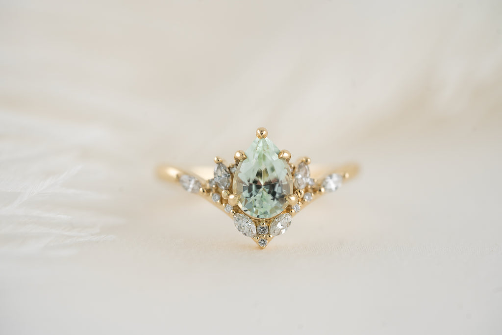 The Aurora Ring | 1.2 CT Pear Cut Seafoam Tourmaline - Lavender Creek Gems 