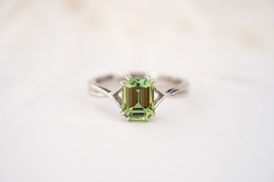 The Fates Ring | 1.78 CT Emerald Cut Green Tourmaline - Lavender Creek Gems 