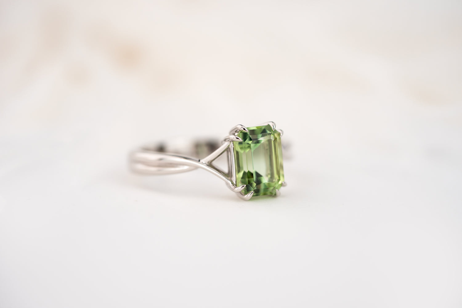 The Fates Ring | 1.78 CT Emerald Cut Green Tourmaline - Lavender Creek Gems 