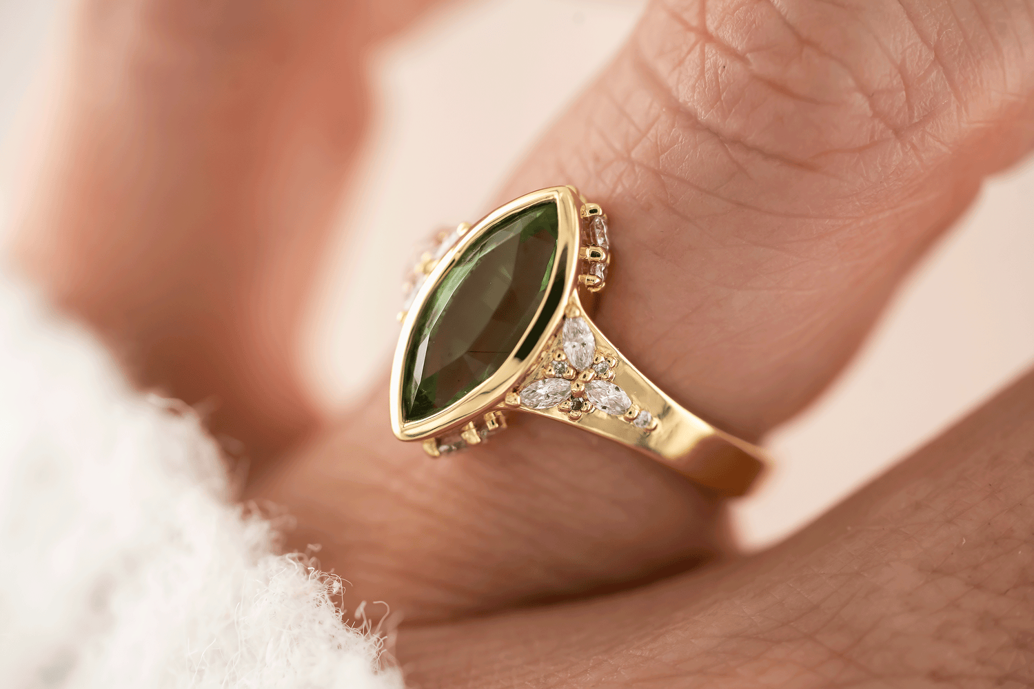 The Daylight Ring | 1.75 CT Marquise Vanadium Green Tourmaline