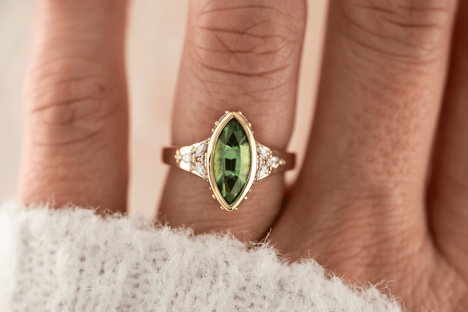 The Daylight Ring | 1.75 CT Marquise Vanadium Green Tourmaline