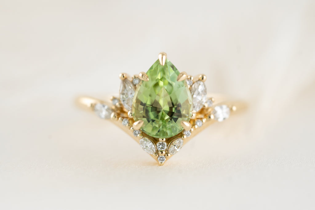 The Aurora Ring | 1.84 CT Pear Cut Mint Green Tourmaline - Lavender Creek Gems 