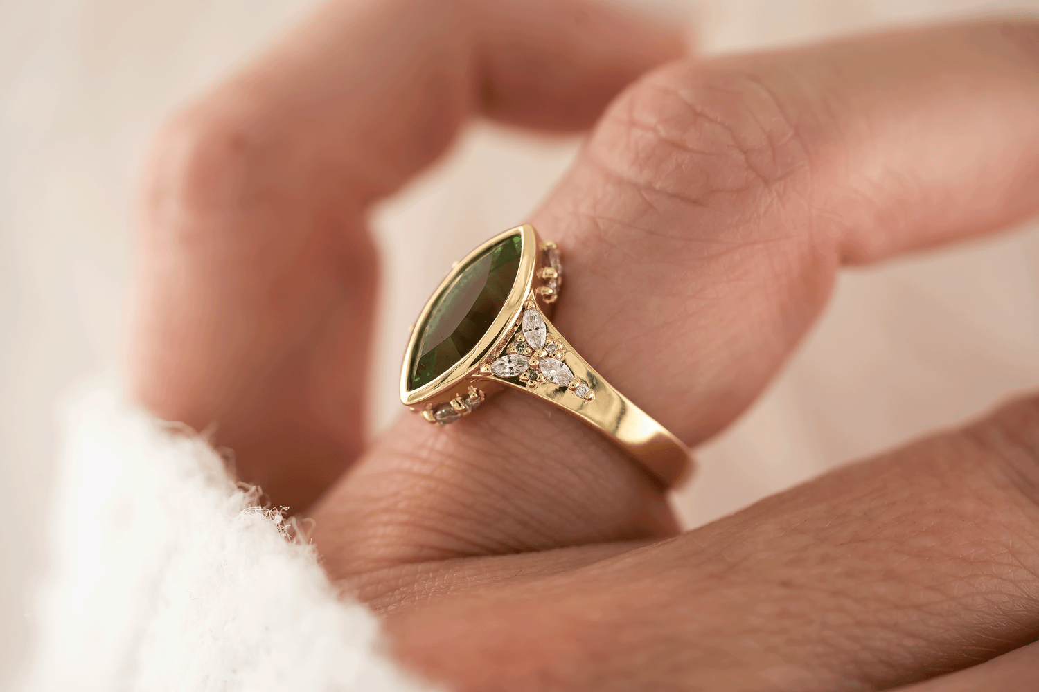 The Daylight Ring | 1.75 CT Marquise Vanadium Green Tourmaline