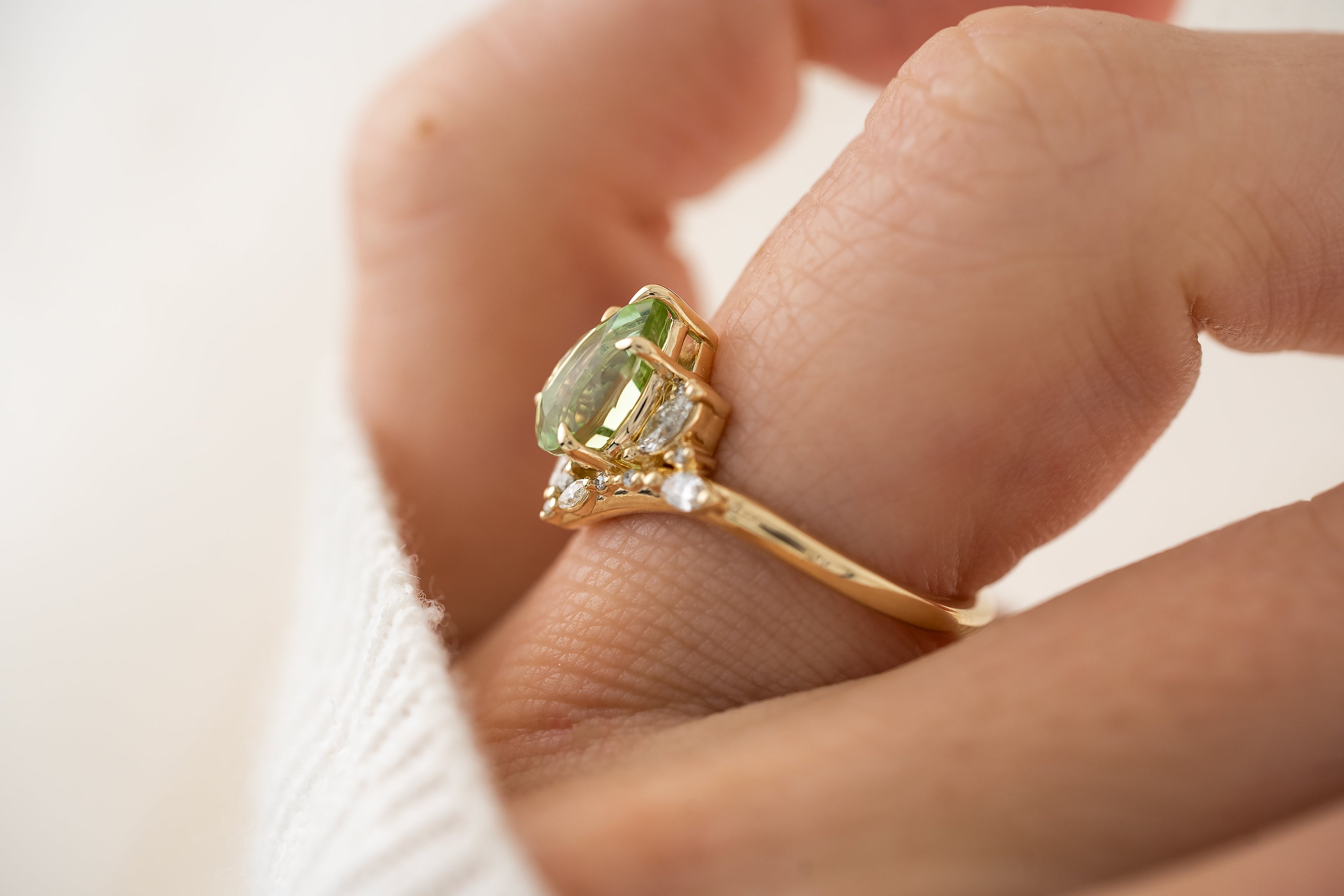 The Aurora Ring | 1.84 CT Pear Cut Mint Green Tourmaline - Lavender Creek Gems 