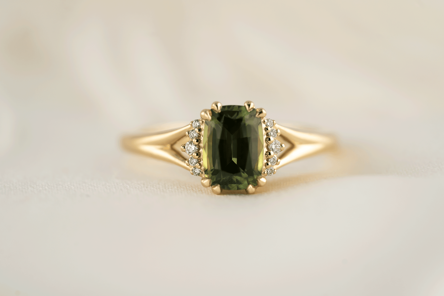 The Serendipity Ring | 1.56 CT Cushion Green Sapphire