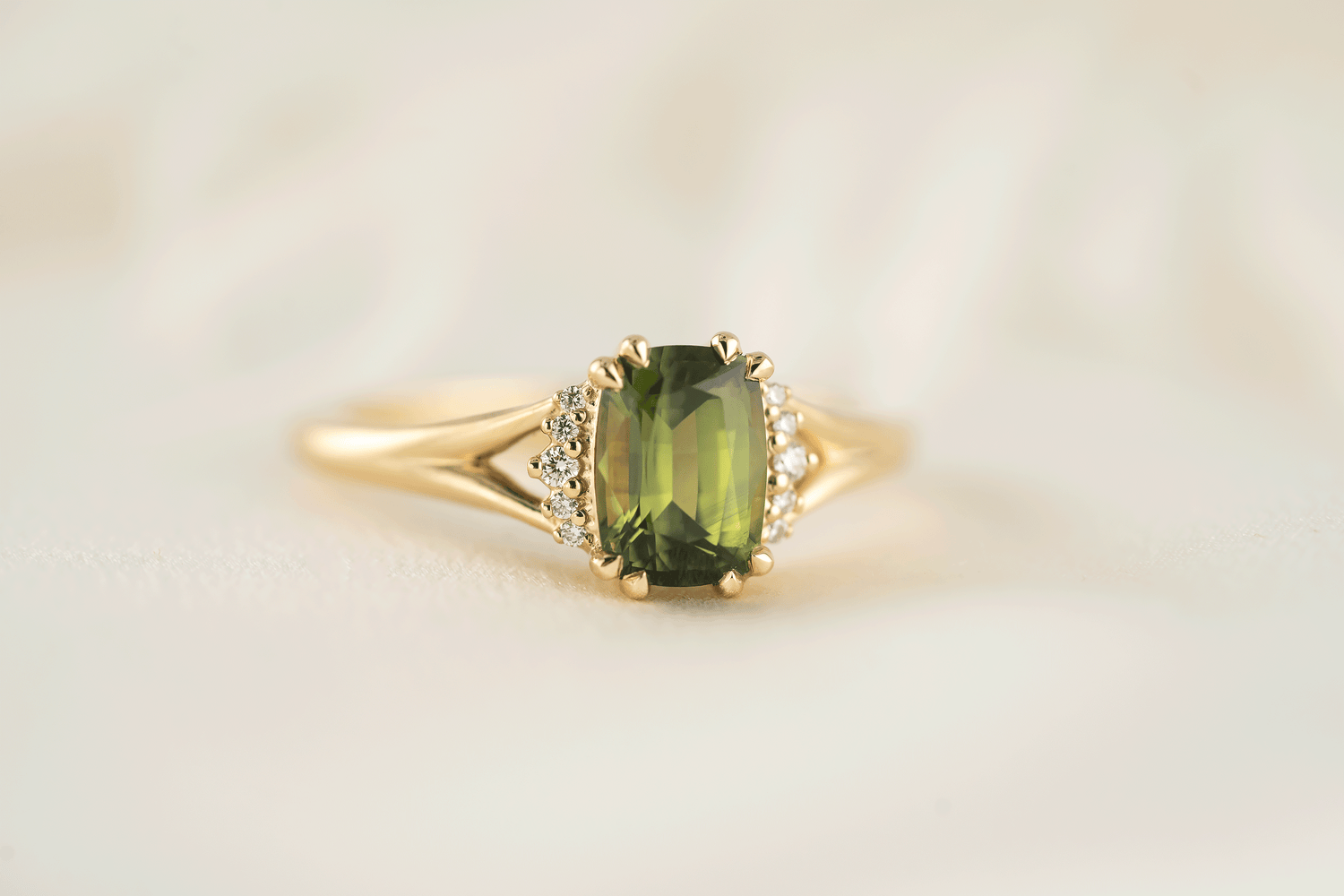 The Serendipity Ring | 1.56 CT Cushion Green Sapphire