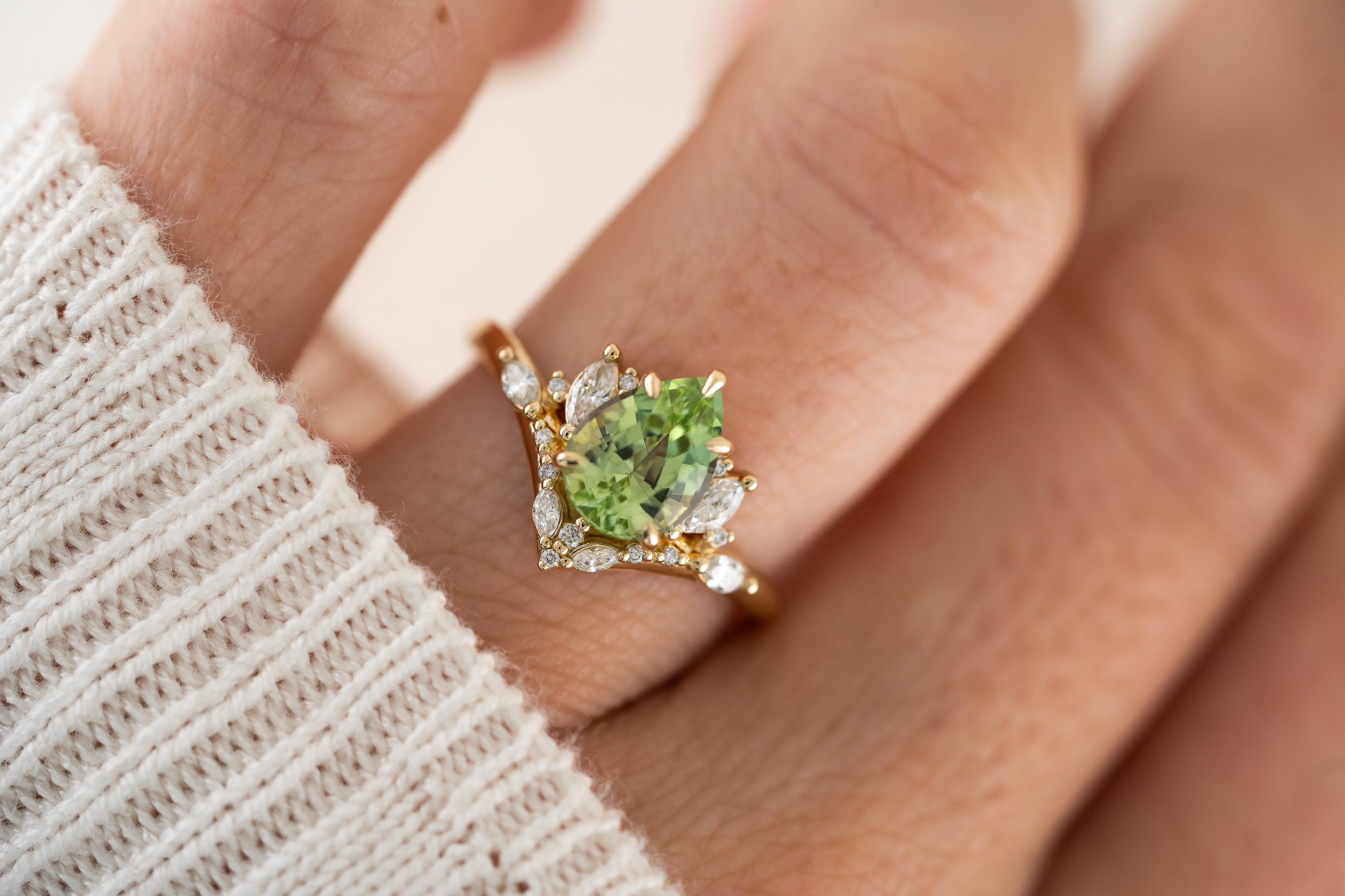 The Aurora Ring | 1.84 CT Pear Cut Mint Green Tourmaline - Lavender Creek Gems 