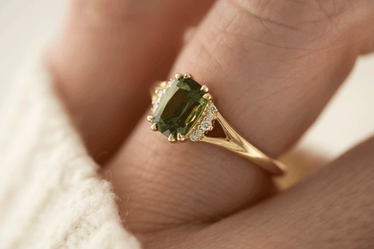 The Serendipity Ring | 1.56 CT Cushion Green Sapphire