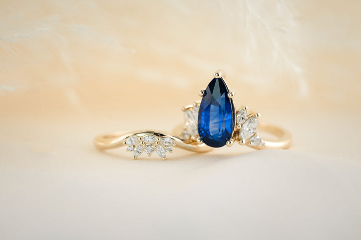The Seraphine 2.97 CT Pear Blue Sapphire Wedding Set