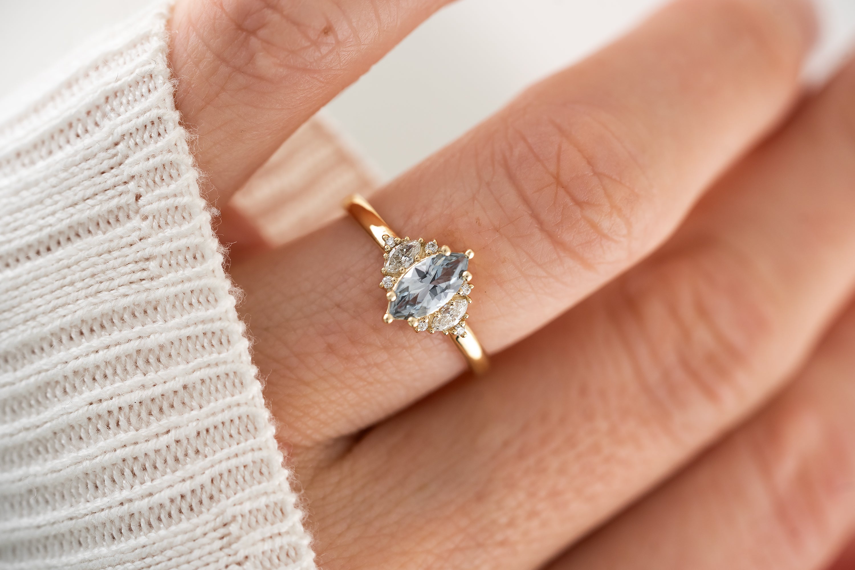 The Maren Ring | 0.65 CT Marquise Blue Sapphire - Lavender Creek Gems 