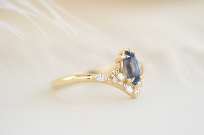 The Aurora Ring - 0.68 CT Blue Marquise Sapphire - Lavender Creek Gems 