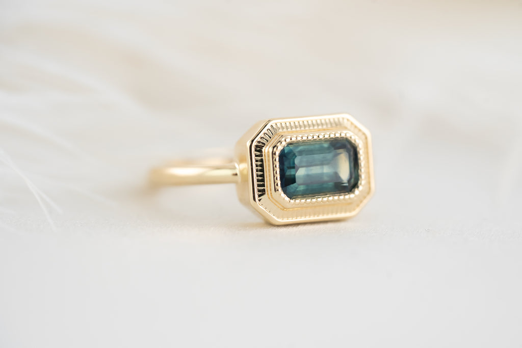 The Olympia Ring - 1.4 CT Emerald Cut Blue Montana Sapphire - Lavender Creek Gems 