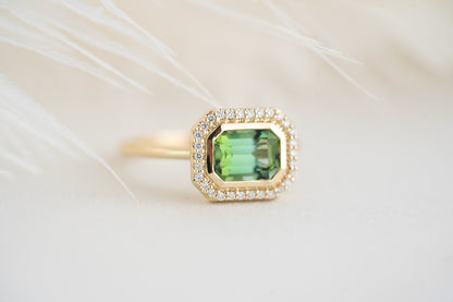 The Gardenia Ring - 1.44 CT Emerald Cut Apple Green Tourmaline - Lavender Creek Gems 