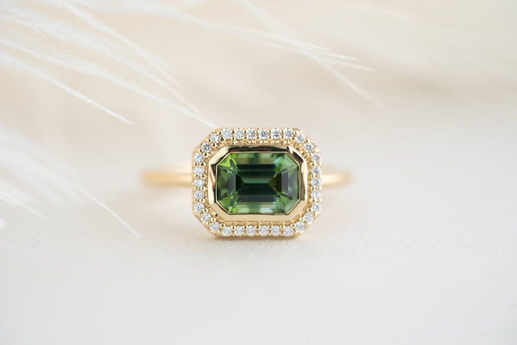 The Gardenia Ring - 1.44 CT Emerald Cut Apple Green Tourmaline - Lavender Creek Gems 