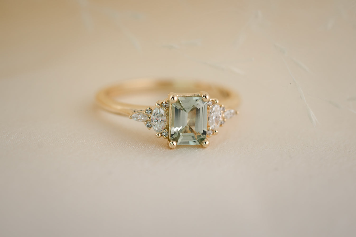 The Maeve 0.9 CT Emerald Cut Steel Blue/Green Sapphire Ring - Lavender Creek Gems 