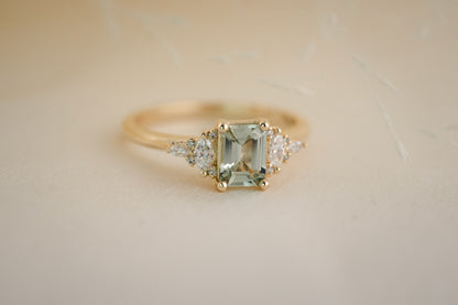 The Maeve 0.9 CT Emerald Cut Steel Blue/Green Sapphire Ring - Lavender Creek Gems 