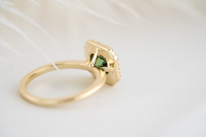 The Gardenia Ring - 1.44 CT Emerald Cut Apple Green Tourmaline - Lavender Creek Gems 